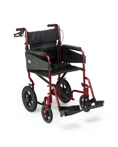 Days Escape Lite Transit Wheelchair in Ruby Red – Lightweight Folding Wheelchair with Attendant Brakes – Model 091556893