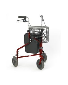 Days Three Wheeled Rollator Walker with Bag & Basket Front View in Ruby Red Colour