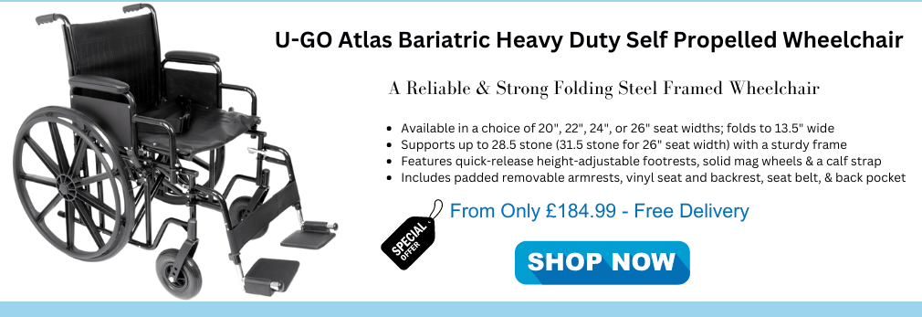 Ugo Atlas Bariatric Heavy Duty Steel Folding Self-Propelled Wheelchair